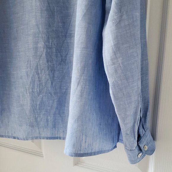 Petite Sophisticate LS Button Up Linen Blouse | NWOT| MP | Chambray Blue - Picture 11 of 14